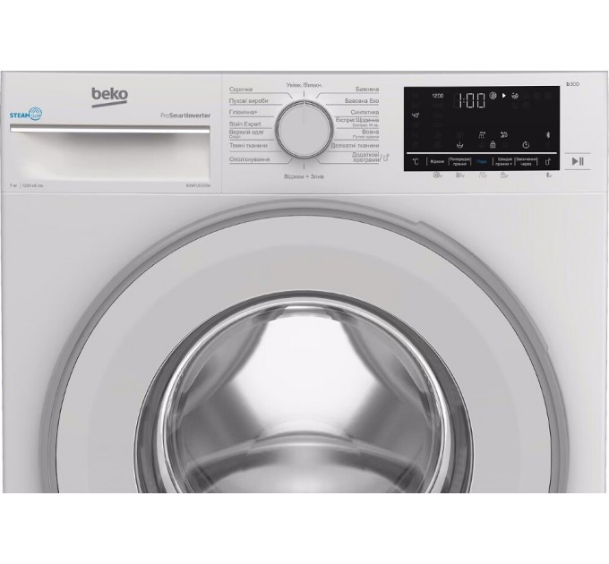 Стиральная машина Beko фронтальная, 7кг, 1200, A+++, 49см, дисплей, SMART, инв., пар, белый