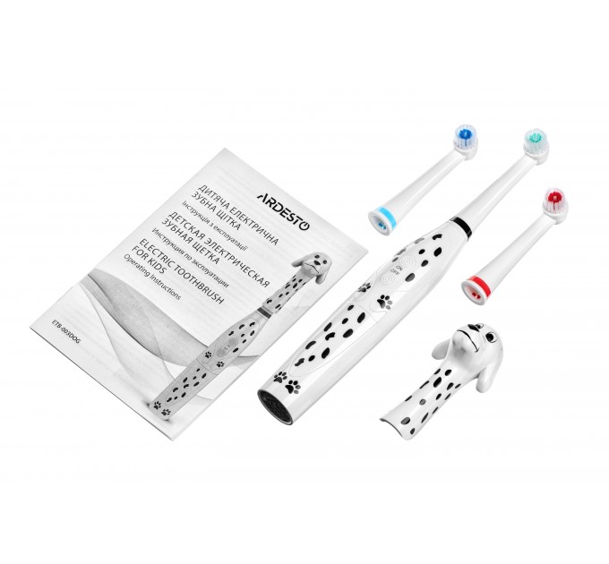 Щетка зубная электр. ARDESTO, ETB-003DOG для детей , 8.8т. колеб/мин, насадок-3, IPX6, белый