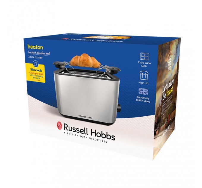 Тостер Russell Hobbs Heaton, нержавейка, подогрев,разморозка, черный+нерж