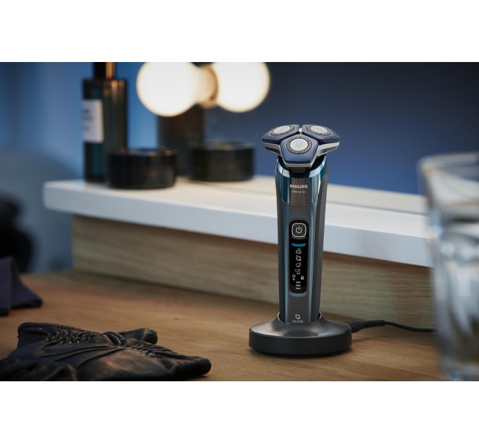 Бритва електр. Philips Series 7000 роторная, 9Вт, бритв.головок-3, Li-Ion, сух.+влажн., триммер, чехол, Bt., серо-синий