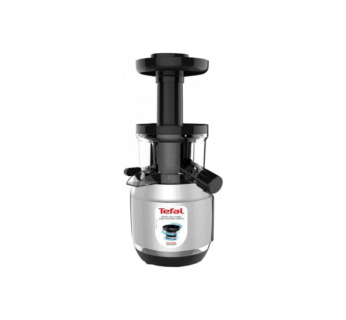 Соковыжималка Tefal Juice&Clean шнековая 150Вт, чаша-0.8л, жмых-0.8л, пластик, серебристо-черный
