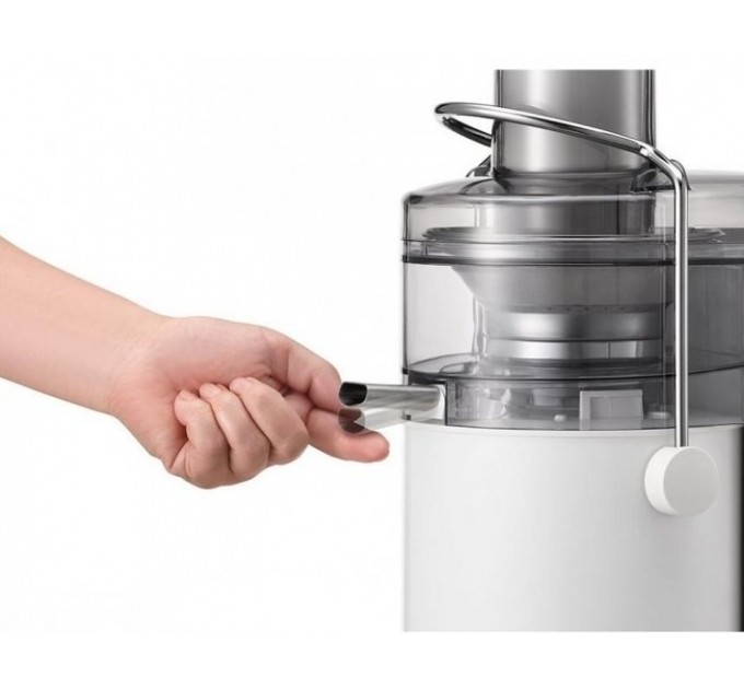 Соковыжималка Panasonic центробежная 1000Вт, чаша-1.5л, жмых-2л, желоб на целое яблоко, пластик/металл, белый