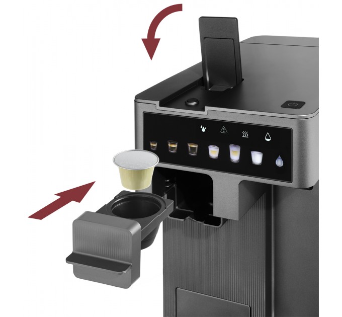 Кофеварка Catler капсульная Renzo 1.6л, капсулы, молотый кофе, сенс. управл., автом. капучинатор, серый