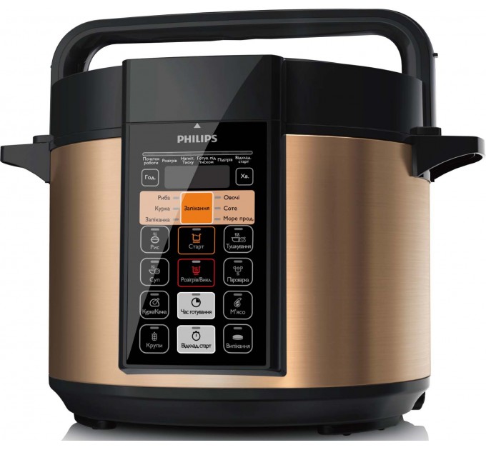 Мультиварка-скороварка Philips DailyCollection, 1000Вт, чаша-6л, электронное управл., нерж. сталь, черный