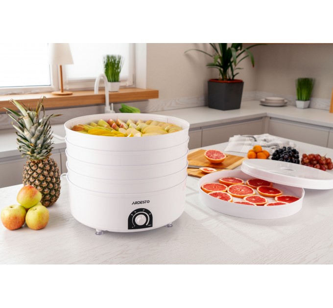 Сушка для продуктов ARDESTO FDB-5385, 520Вт, поддонов -5x4см, диаметр-38,5см, макс-70°С, рег.темп, пластик, белый