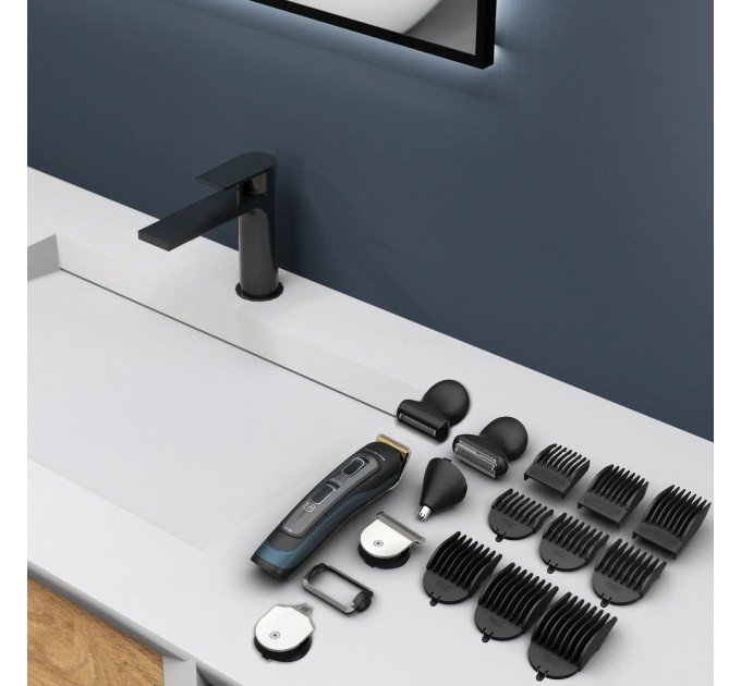 Тример Rowenta Selectium, для бороди, вусів, голови, носа, вух і тіла, мережа+акум., роторний мотор, насадок-17, чохол, титан.напил., чорний