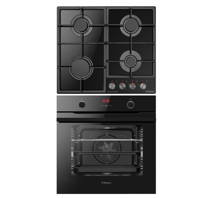 Комплект Hansa (духовка электрическая + поверхность газ на стекле), черный