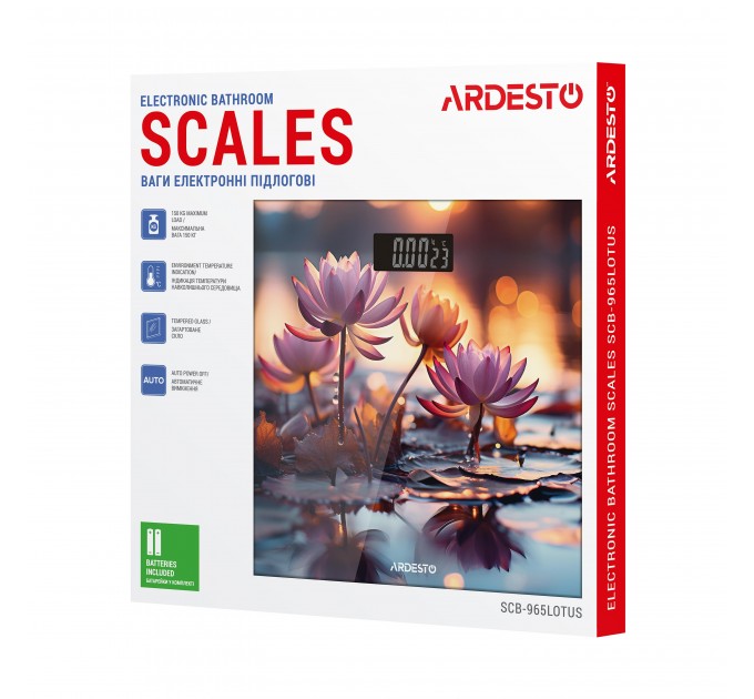 Ваги ARDESTO підлогові LOTUS, 150кг, AAAx2 в комплекті, скло, багатокольорові