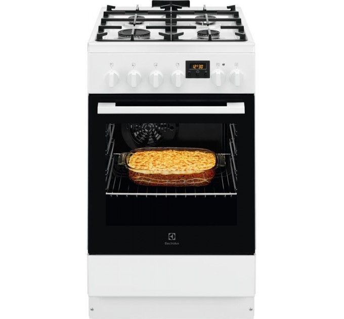 Плита Electrolux комбинированная, 57л, 50x60см, дисплей, конвекция, чугун, белый