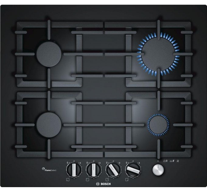 Варочная поверхность Bosch газ на стекле, 60см, чугун, черный