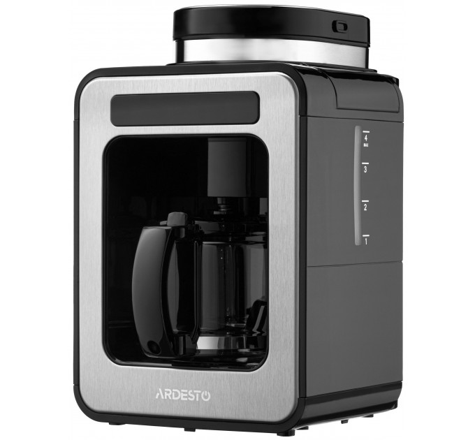 Кавоварка ARDESTO Steel Collection крапельна 0.5л, зерно + мелена, дисплей, сріблясто-чорний