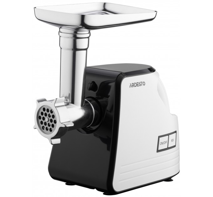 М'ясорубка ARDESTO, 2300Вт, продук.-2.2кг/хв, 4 решітки + для ковб., кеббе, насадка для томатів, пластик, біло-чорний