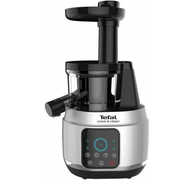 Соковыжималка Tefal Juice&Clean шнековая 150Вт, чаша-0.8л, жмых-0.8л, пластик, серебристо-черный