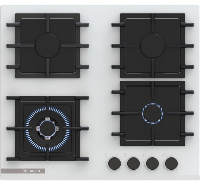 Варильна поверхня Bosch газова на склі, 60см, чавун, білий