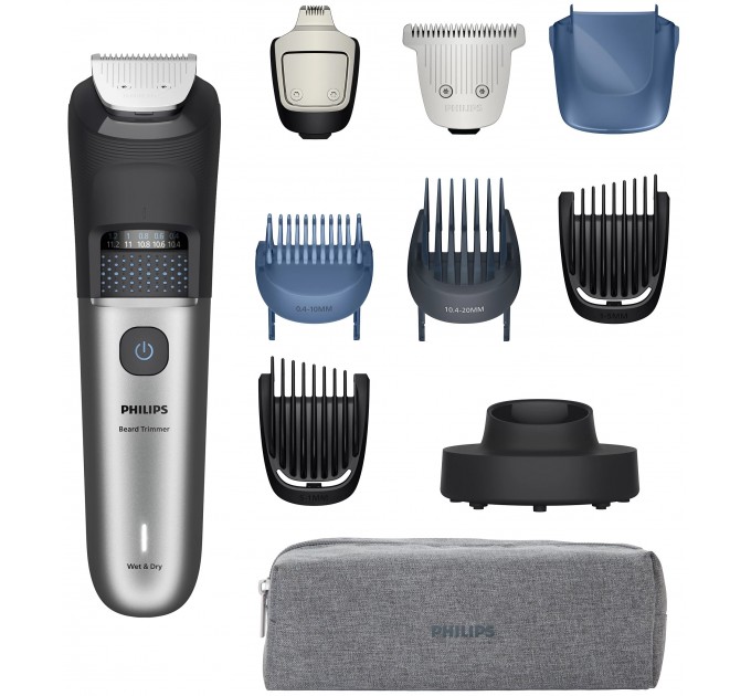 Тример Philips Series 7000, для бороди і вусів, акум., сталь, чорно-сріблястий