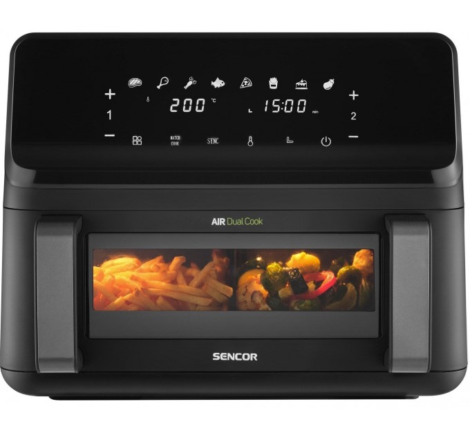 Мультипіч Sencor Dual Vita Fryer, 2700Вт, чаша-4.5+4.5л, сенсорне керув., 2 чаши, гриль, пластик, чорний