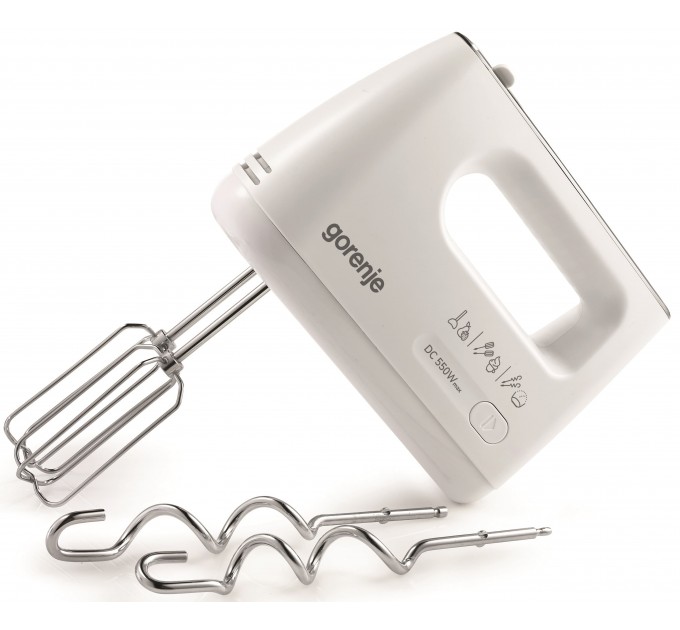 Миксер Gorenje ручной 550Вт, насадки-4 + блендер, турборежим, белый