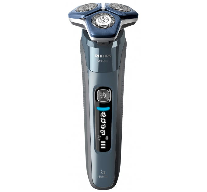 Бритва електр. Philips Series 7000 роторная, 9Вт, бритв.головок-3, Li-Ion, сух.+влажн., триммер, чехол, Bt., серо-синий