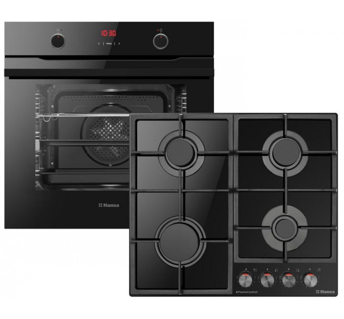 Комплект Hansa (духовка электрическая + поверхность газ на стекле), черный