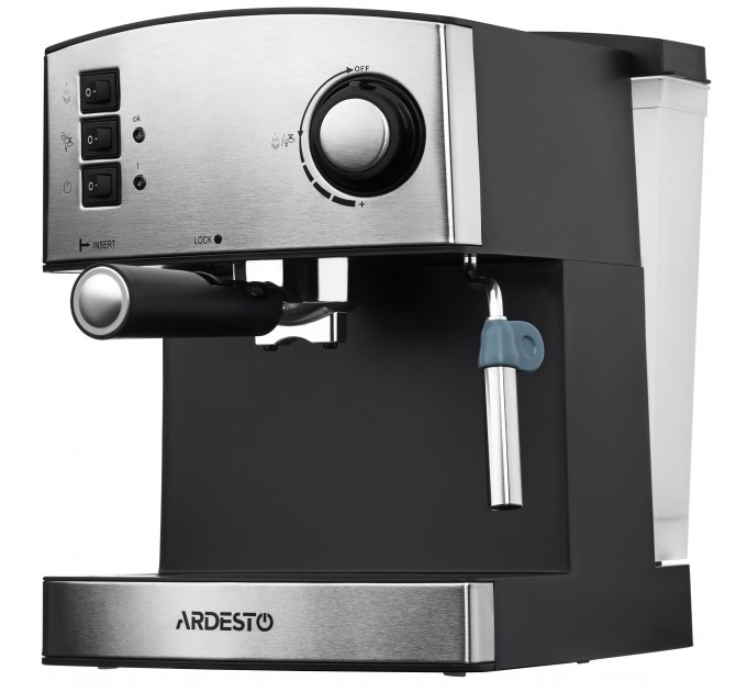Кофеварка ARDESTO рожковая Steel Collection 1.6л, молотый, ручной капучинатор, серебристо-черный