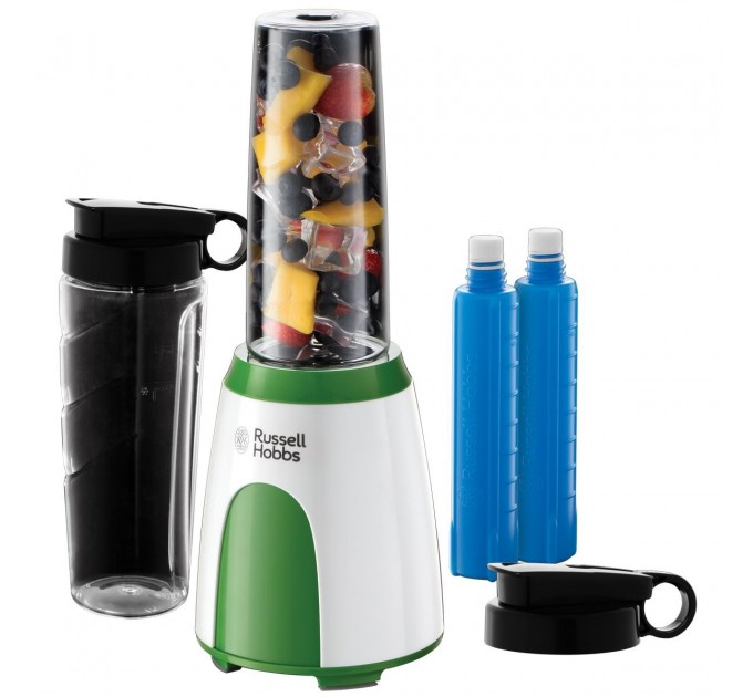 Блендер для смузи Russell Hobbs Explore Mix&Go Cool, 300Вт, чаша-600мл, 2 холодогенератора, бело-зеленый