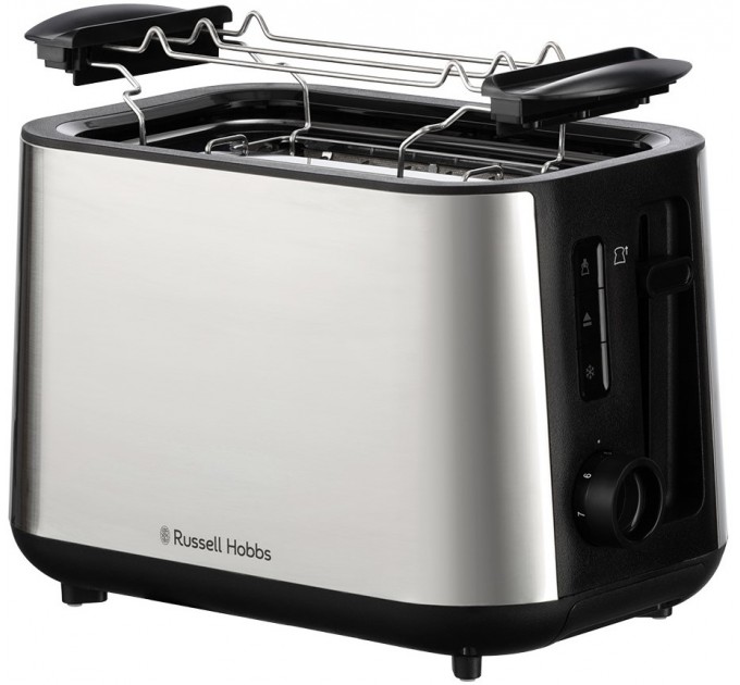 Тостер Russell Hobbs Heaton, нержавейка, подогрев,разморозка, черный+нерж