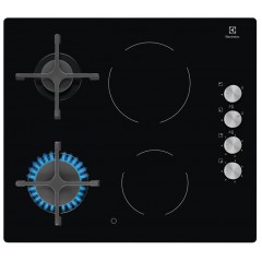 Варочная поверхность Electrolux комбинированная (2 газ + 2 стеклокерам.), 60см, чугун, черный