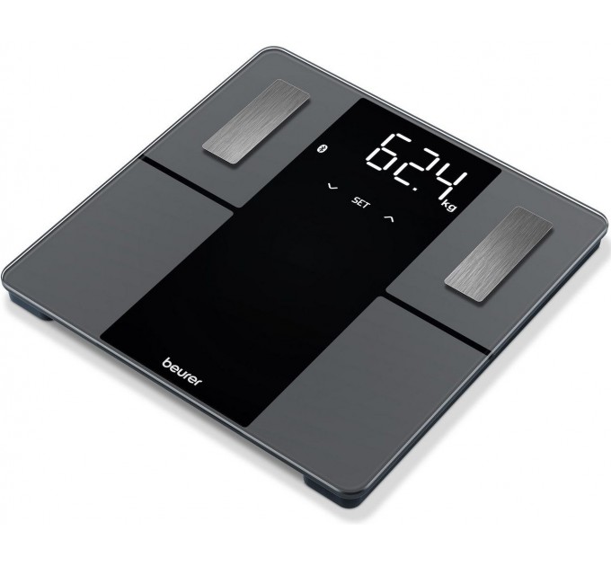 Ваги Beurer підлогові, 180кг, підкл. до смартфону, сенс. керування, AAAx3 в комплекті, скло, чорний