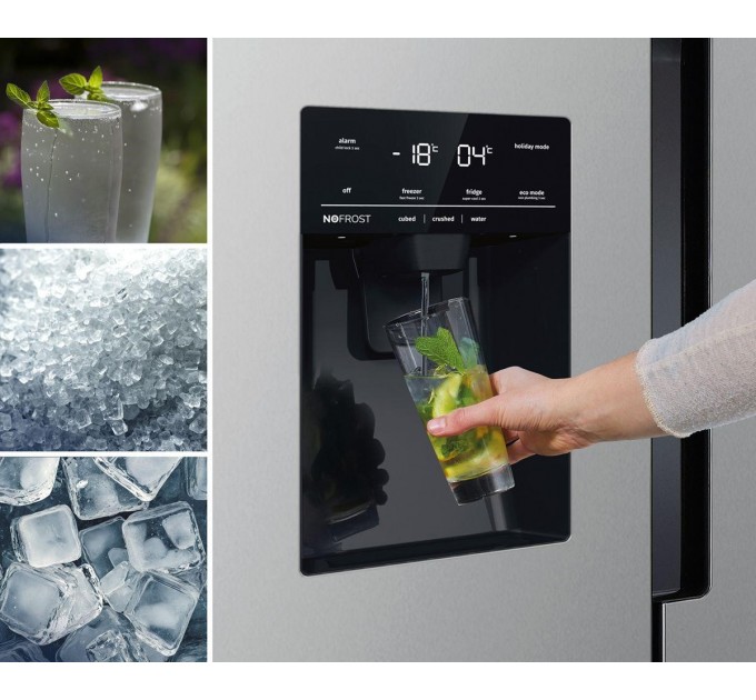 Холодильник SBS Gorenje, 179х70х92см, 2 дв., 376(190)л, А++, NF+, Инв. , Зона св-ти, диспенсер, генератор льда, Внешн.диспл, нерж