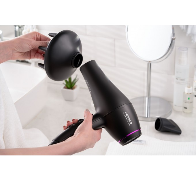 Фен ARDESTO Violet PRO HD-Y222PRO , 1850-2200Вт, 2 скорости, 3 темп.режима, диффузор, черный