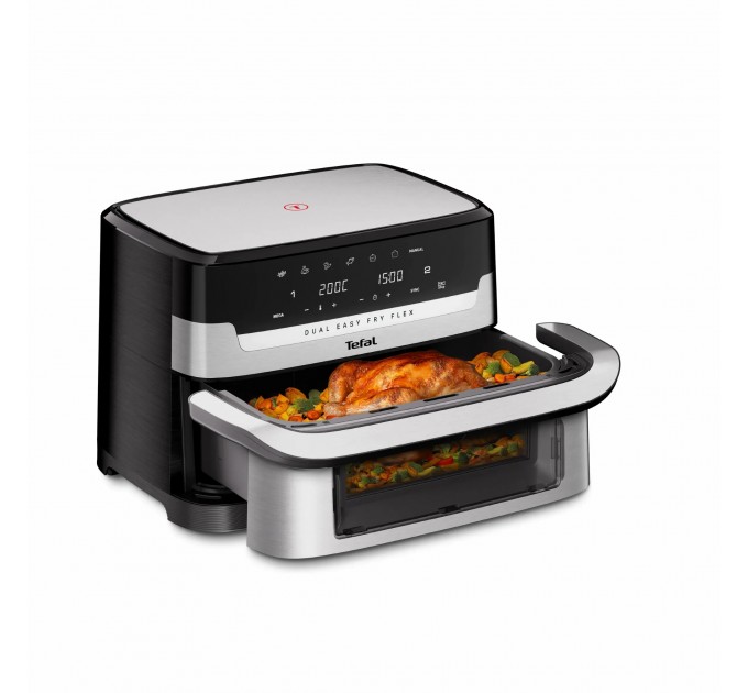 Мультипечь Tefal Dual Easy Fry Flex, 2700Вт, чаша-5.5+3.5л, сенсорное управл., 2 чаши, гриль, пластик, черный-нерж. сталь