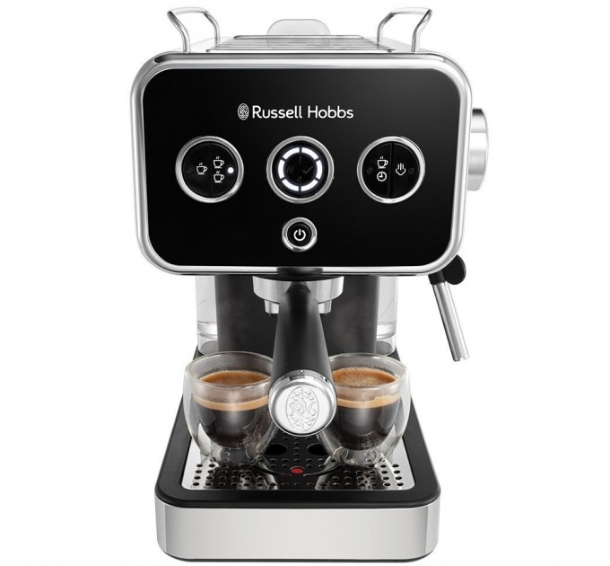 Кофеварка Russell Hobbs рожковая Distinctions 1.1л, молотый + чалды, черно-серебристый