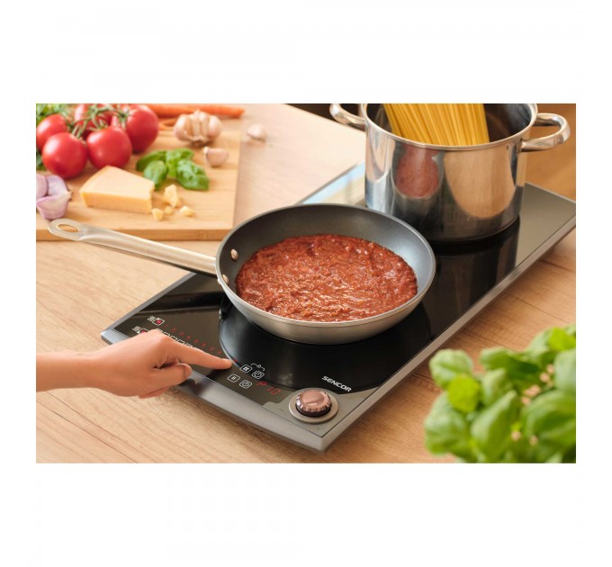 Плитка настільна Sencor індукційна, комф. - 2, 1.3+1.8кВт, управл - сенсор-мех., чорний