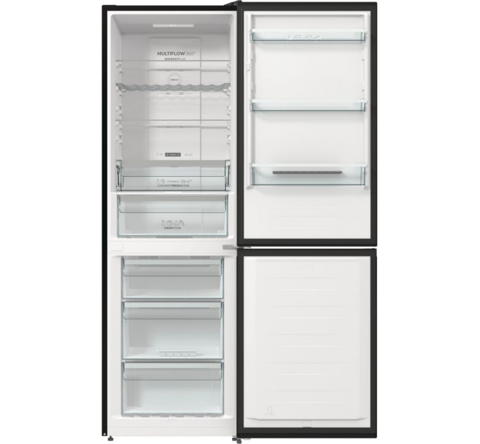 Холодильник Gorenje NRK619EABXL4 з нижн. мороз. камерою, 185х60х60см, 2 дв., Х- 204л, М- 96л, A+, NoFrost Plus, Fresh zone, чорний