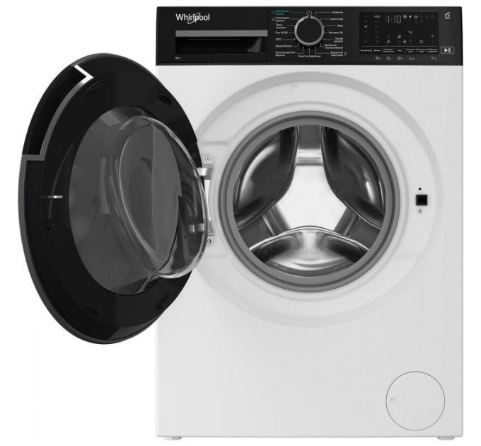 Стиральная машина Whirlpool фронтальная, 8кг, 1400, C, 55см, дисплей, пар, инвертор, люк черный, белый