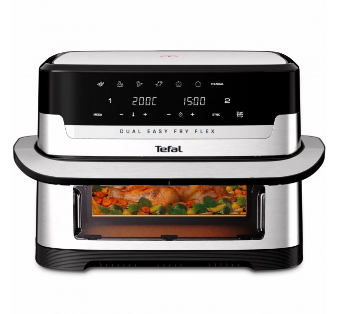 Мультипечь Tefal Dual Easy Fry Flex, 2700Вт, чаша-5.5+3.5л, сенсорное управл., 2 чаши, гриль, пластик, черный-нерж. сталь
