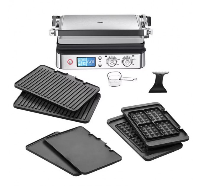 Гриль Braun  прижимний MultiGrill 9 CG 2000Вт, темп. режимів-3, 4 з`ємні пластини + пластини для вафель, метал