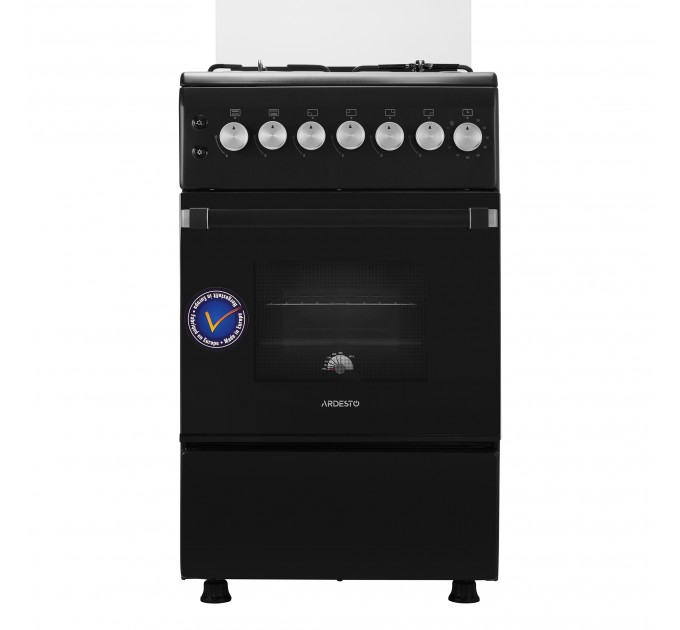 Плита ARDESTO газовая, 50л, 50x60см, стеклянная крышка, электроподжиг, таймер, термометр, кофе адаптер, форсунки LPG (подключение газового баллона), черный