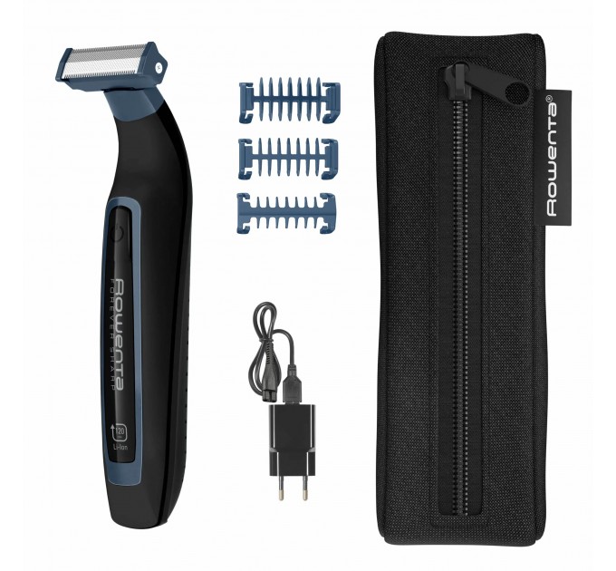 Тример Rowenta Forever Sharp Sport Collection, для бороди і вусів, мережа+акум., роторний мотор, насадок-3, сталь, чорно-синій