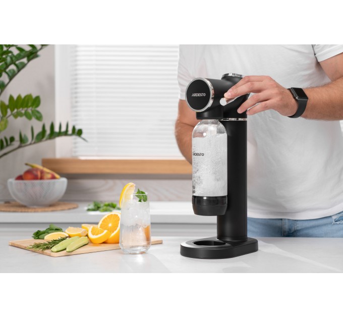 Сифон для газування води ARDESTO, підключення балону- різьба, пляшка 1л, важіль, чорний