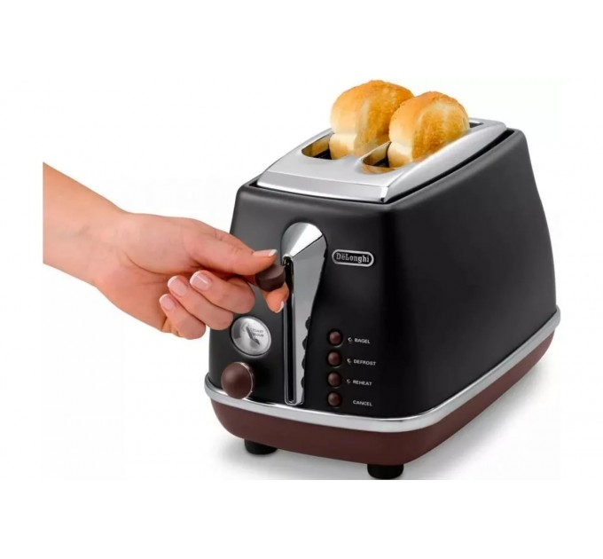 Тостер DeLonghi Icona Vintage 900Вт, металл, односторонний подогрев, черный