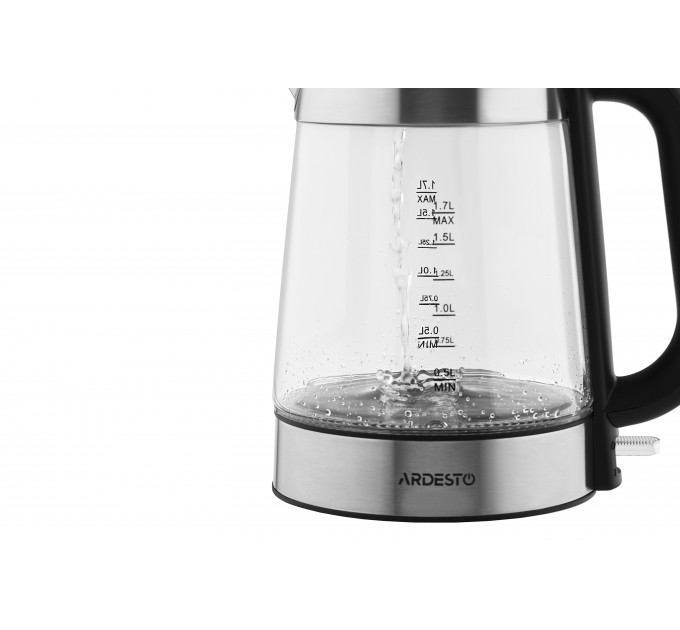 Електрочайник ARDESTO 1.7л, Strix, скло, сріблясто-чорний