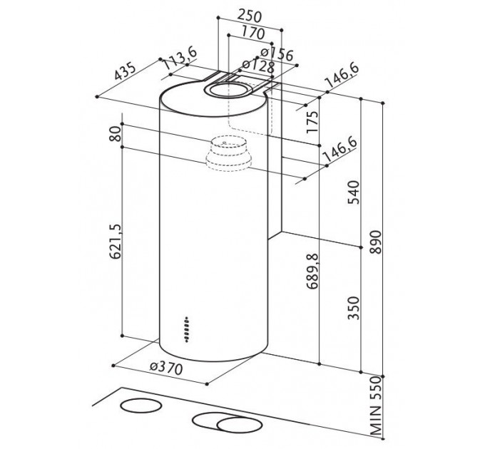 Вытяжка Faber купольная, 37см, 1102м.куб/ч, Cylindra 2 Ev8 2El Xh890, нерж