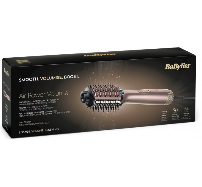 Фен-щітка Babyliss Air Power Volume, 1000Вт, 2 режими, дифузор, іоніз-я, хол. обдув, кераміка, рожевий