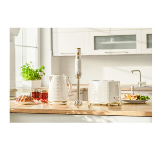 Тостер Sencor 930Вт, подогрев, разморозка, пластик, бело-золотой