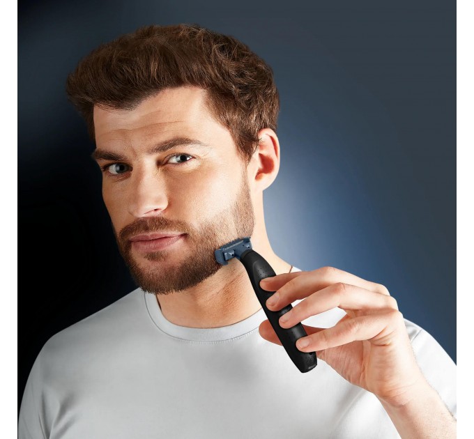 Тример Rowenta Forever Sharp Sport Collection, для бороди і вусів, мережа+акум., роторний мотор, насадок-3, сталь, чорно-синій