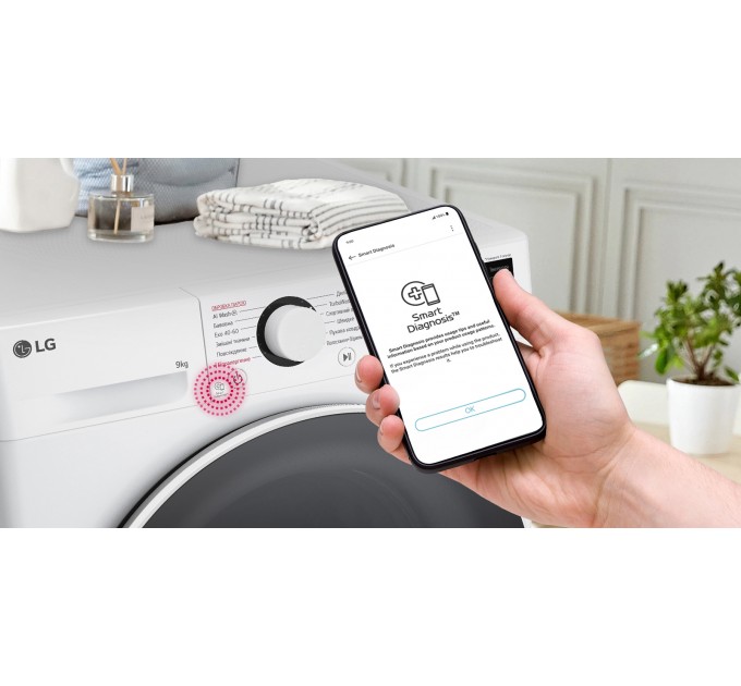 Стиральная машина LG фронтальная, 9кг, 1200, A, 48см, дисплей, пар, инвертор, белый