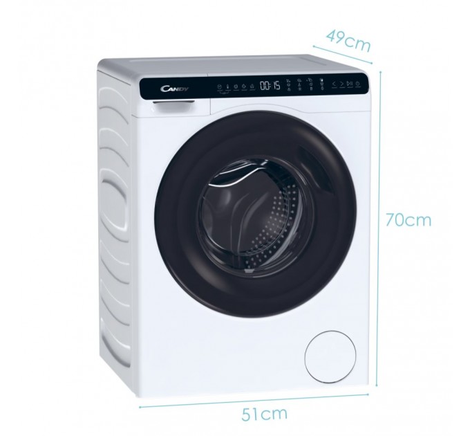 Стиральная машина Candy фронтальная, 5кг, 1200, A+++, 44см, дисплей, инвертор, люк черный, высота 70см, белый