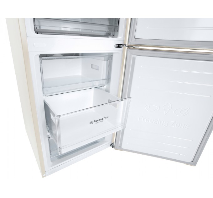 Холодильник LG з нижн. мороз., 186x60х68, холод.відд.-234л, мороз.відд.-107л, 2дв., E, NF, інв., диспл внутр., зона св-ті, бежевий