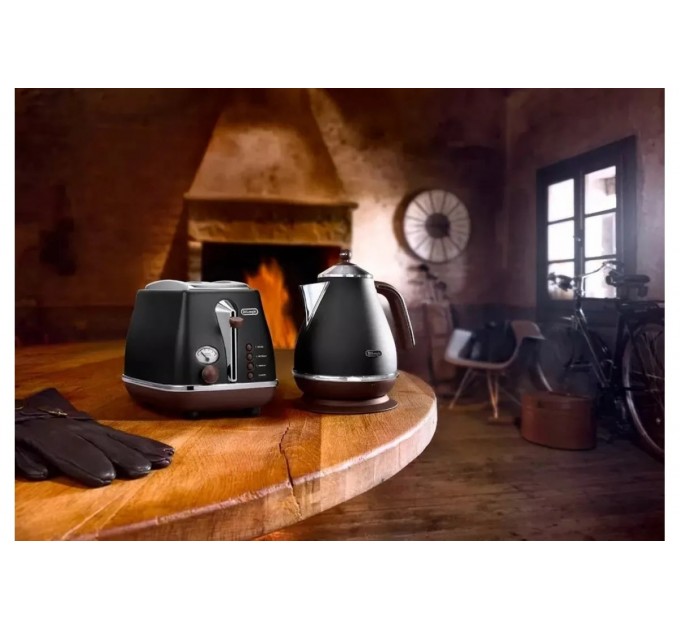 Тостер DeLonghi Icona Vintage 900Вт, металл, односторонний подогрев, черный